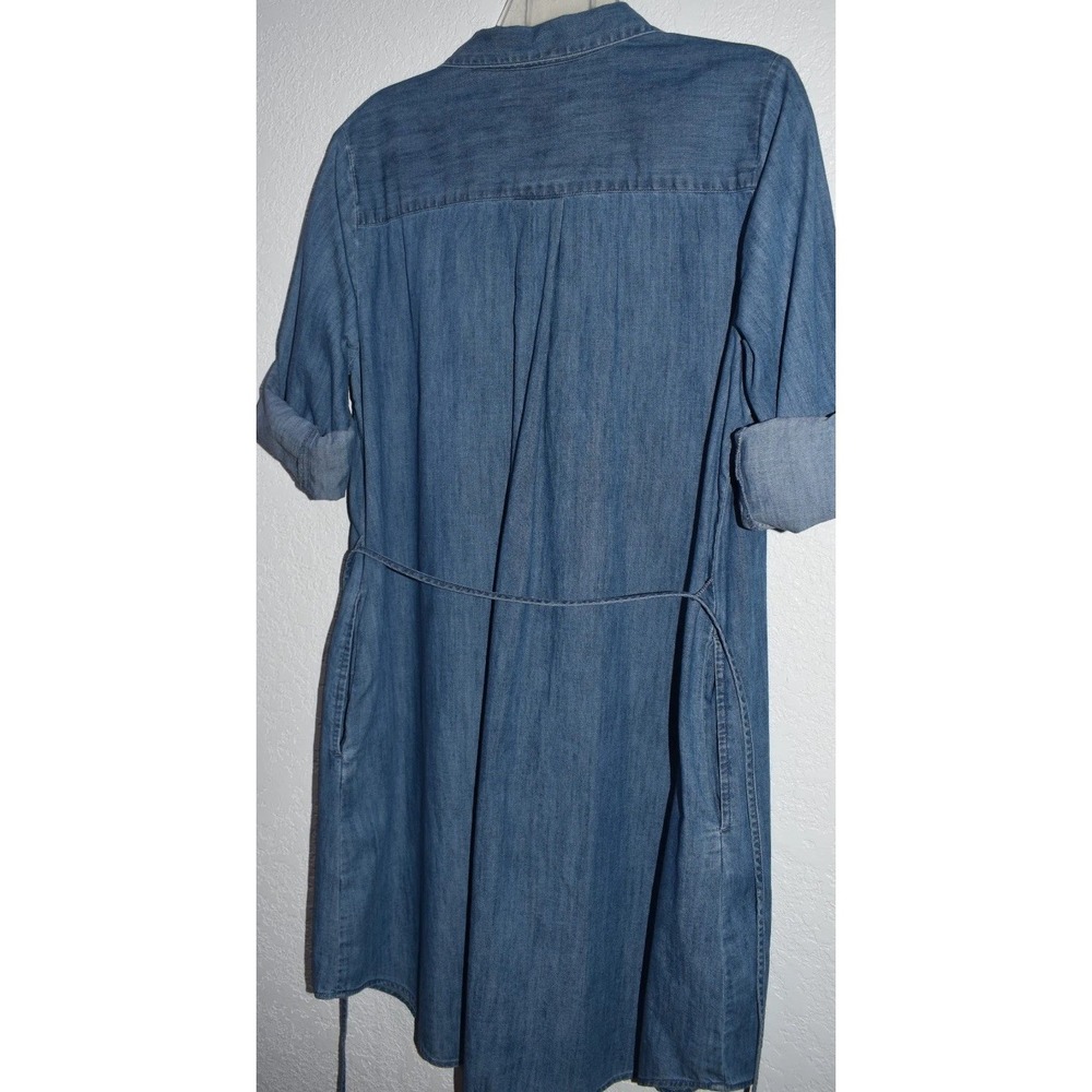 Loft‎ MEDIUM Denim Chambray Blue Shirt Dress Chest Pockets Long Slv 100% Cotton - Picture 15 of 16